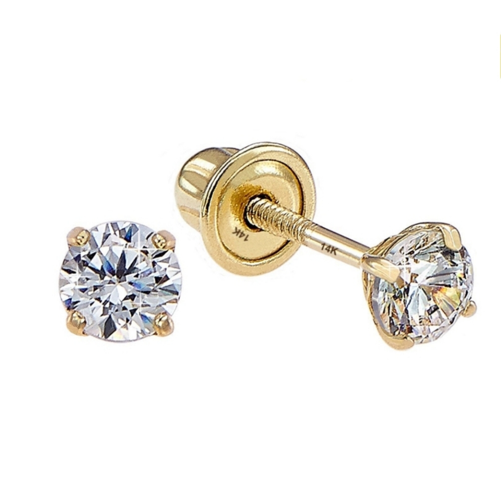 14K Yellow Gold 6mm Stud Earrings w/ Screw Backs